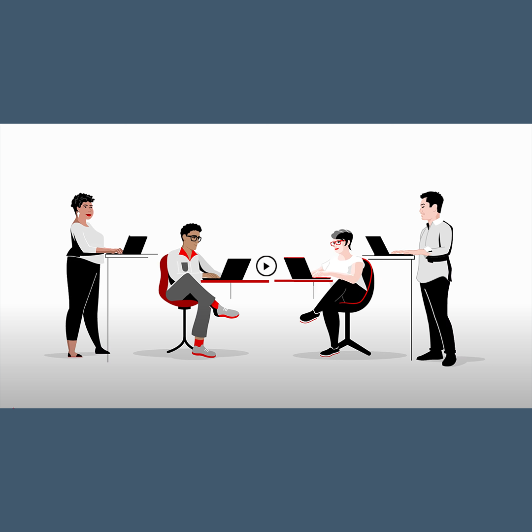 Video thumbnail - What is Openshift Virtualization - vector graphic of people working on laptops